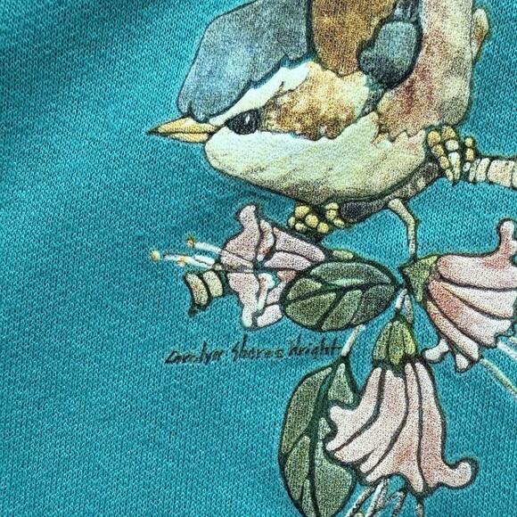 TKO Sportswear Grandma Cardigan S Blue Bird Graphic Granny VTG 90s Ugly Sweater - Picture 3 of 10